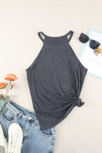 Grey Solid Color Crew Neck Tank Top LC2564998-11
