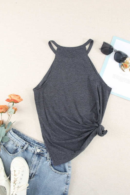 Grey Solid Color Crew Neck Tank Top LC2564998-11