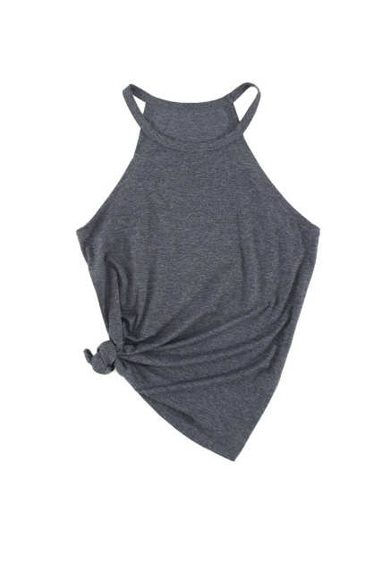 Grey Solid Color Crew Neck Tank Top LC2564998-11