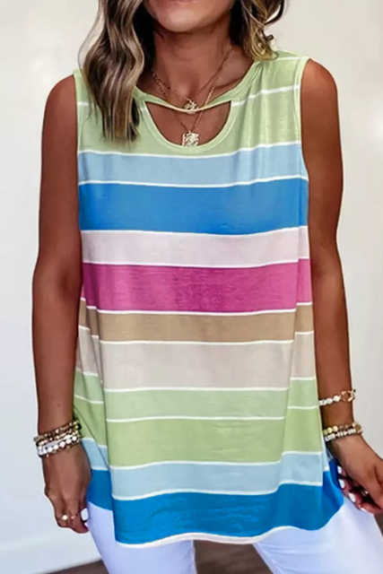 Multicolor Striped Colorblock Cut-out Tank Top LC2565862-22