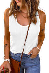 White Plain Waffle Knit U Neck Tank Top LC2567709-1