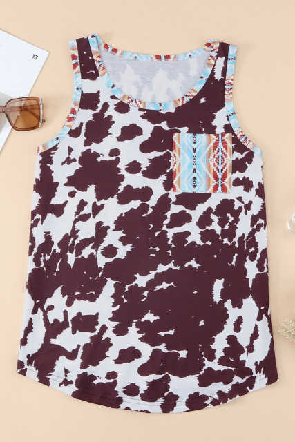 Cow Print Aztec Pocket Tank Top LC2565033-1