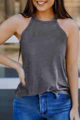 Grey Solid Color Crew Neck Tank Top LC2564998-11