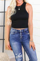 Black Ribbed O-neck Cropped Tank Top LC2565041-2