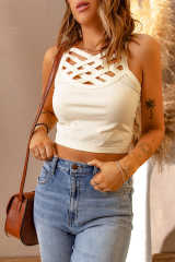 White Criss Cross Slim-fit Cropped Tank Top LC2565411-1