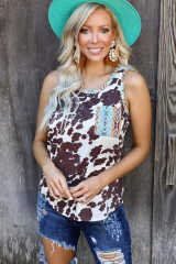 Cow Print Aztec Pocket Tank Top LC2565033-1
