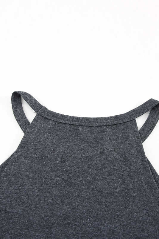 Grey Solid Color Crew Neck Tank Top LC2564998-11