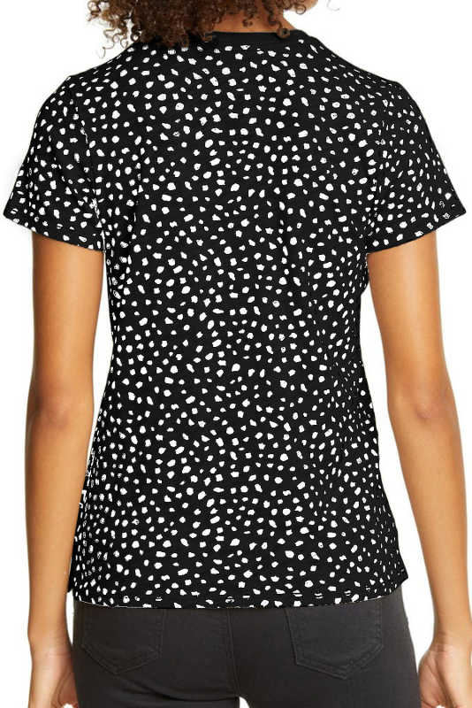 Black Apricot Cheetah Print O-neck Short Sleeve T Shirt LC25218993-2