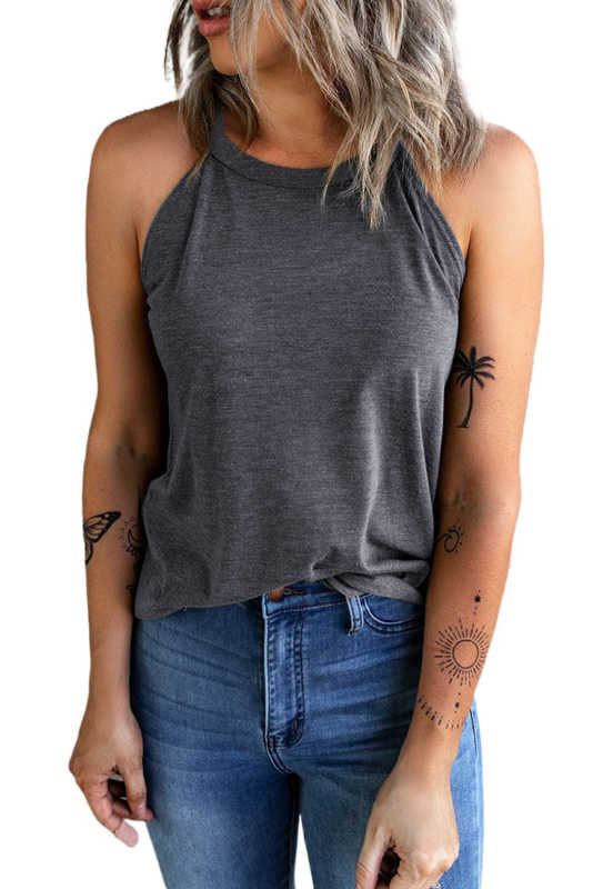 Grey Solid Color Crew Neck Tank Top LC2564998-11