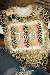Faith Leopard Glitter Bleached O-neck T-shirt LC25219306-20