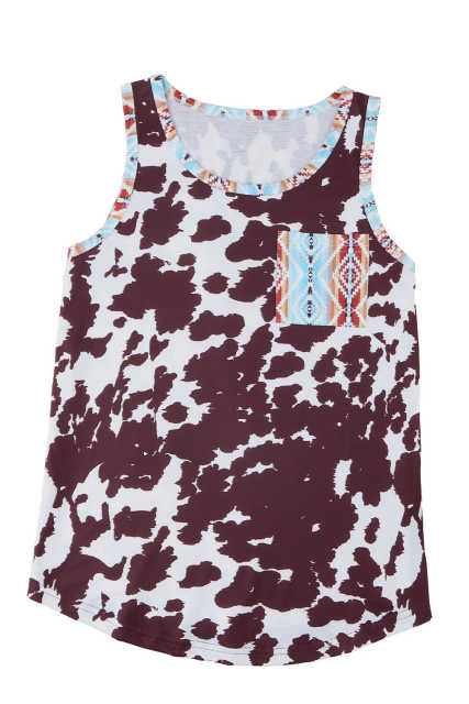 Cow Print Aztec Pocket Tank Top LC2565033-1