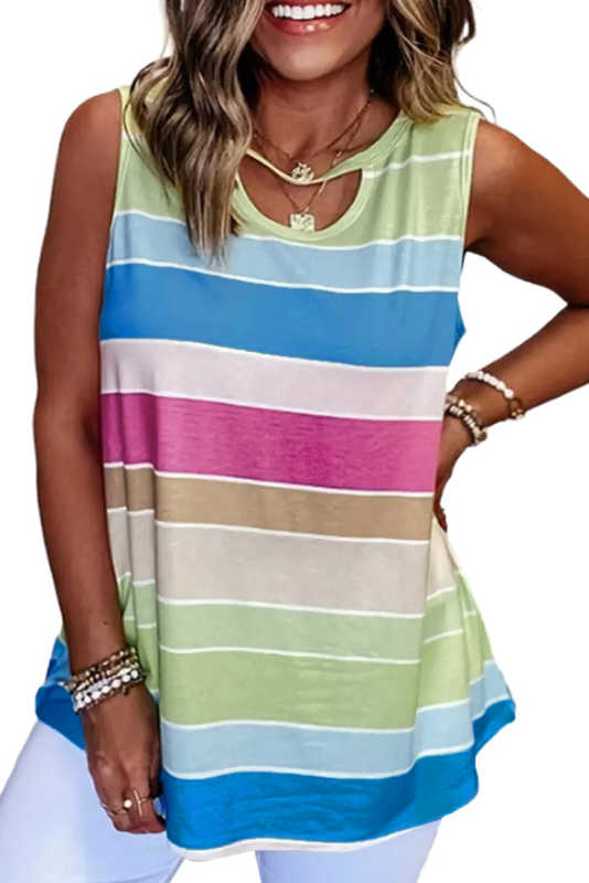 Multicolor Striped Colorblock Cut-out Tank Top LC2565862-22