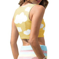 Yellow Rib Clouds Print Sleeveless Tank TQX250030-7