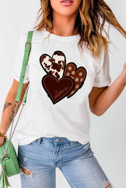 White Valentine's Western Fashion Day Heart Print T-shirt LC25219384-1