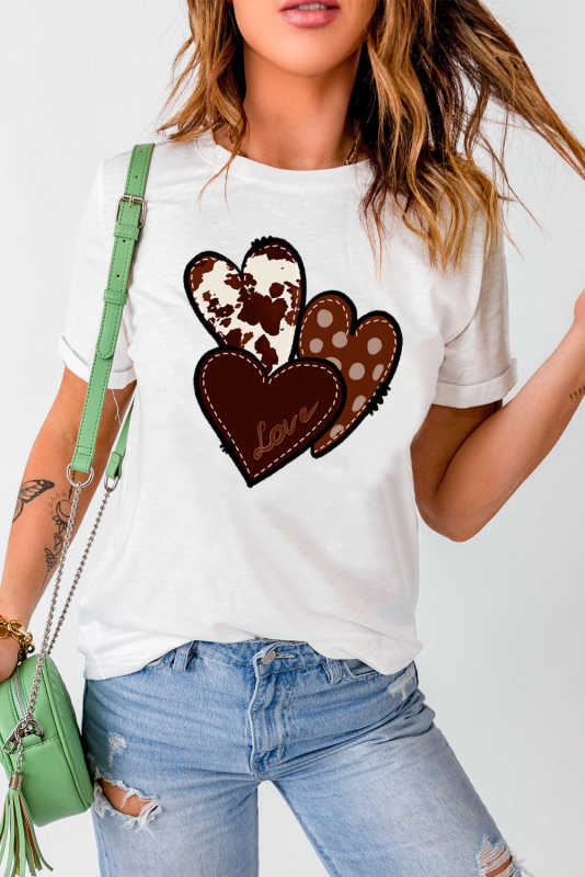 White Valentine's Western Fashion Day Heart Print T-shirt LC25219384-1