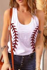 White Casual Baseball Print Graphic Tank Top LC2565649-1