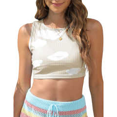 Apricot Rib Clouds Print Sleeveless Tank TQX250030-18