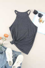 Grey Solid Color Crew Neck Tank Top LC2564998-11