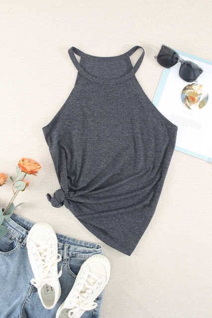 Grey Solid Color Crew Neck Tank Top LC2564998-11
