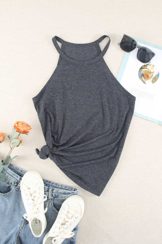 Grey Solid Color Crew Neck Tank Top LC2564998-11