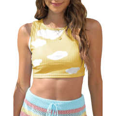 Yellow Rib Clouds Print Sleeveless Tank TQX250030-7