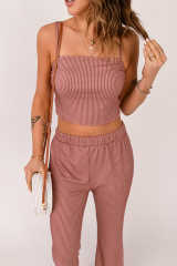 Red Striped Print Spaghetti Strap Crop Tank Top LC2565687-3