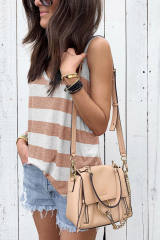 Apricot Striped V Neck Tank Top LC2567929-18