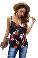 Black Floral Print Cowl Neck Spaghetti Straps Tank Top LC253547-2