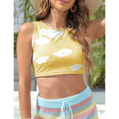 Yellow Rib Clouds Print Sleeveless Tank TQX250030-7