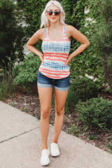 American Flag Scoop Neck Buttoned Tank Top LC2565925-3