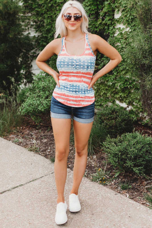 American Flag Scoop Neck Buttoned Tank Top LC2565925-3