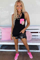 Black Sequin Chest Pocket Leopard Back Tank Top LC2567771-2