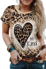Leopard Be Kind Heart Graphic Print T Shirt LC25219229-20