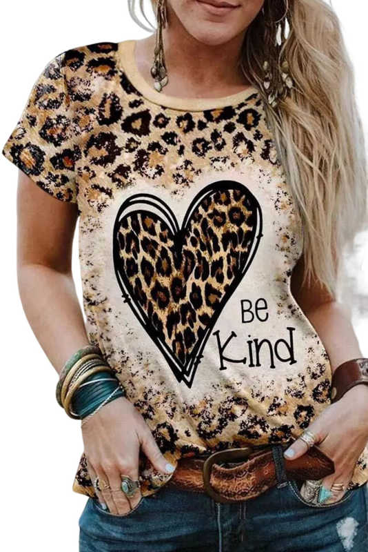 Leopard Be Kind Heart Graphic Print T Shirt LC25219229-20