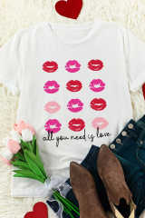 White all you need is love Valentines Kisses Graphic Tee LC25219470-1