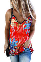 Red Leaves Print Spaghetti Strap Cami Top LC2565090-3