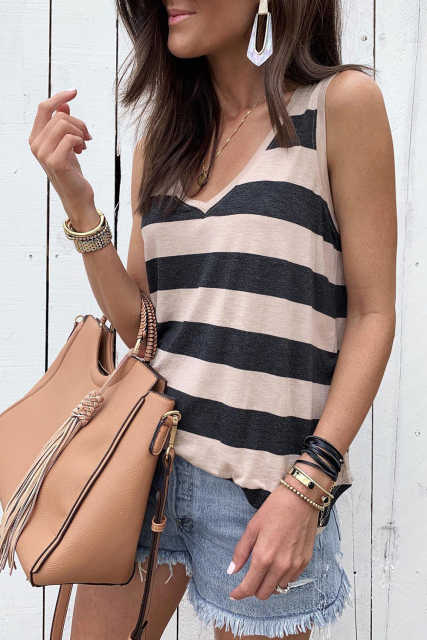 Striped V Neck Tank Top LC2567929-19