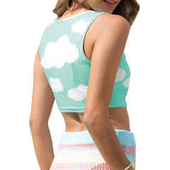 Blue Green Rib Clouds Print Sleeveless Tank TQX250030-45