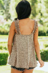 Cheetah Smocked Ruffle Strap Tank Top LC2567969-20