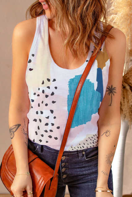 Multicolor Mixed Abstract Print Racerback Tank Top LC2567926-22