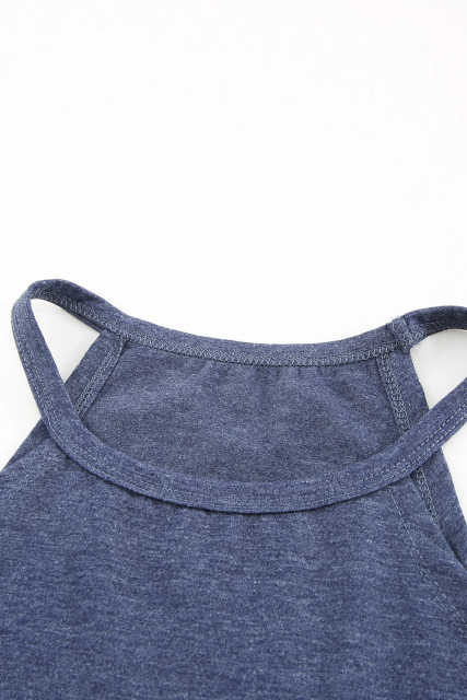 Blue Solid Color Crew Neck Tank Top LC2564998-5