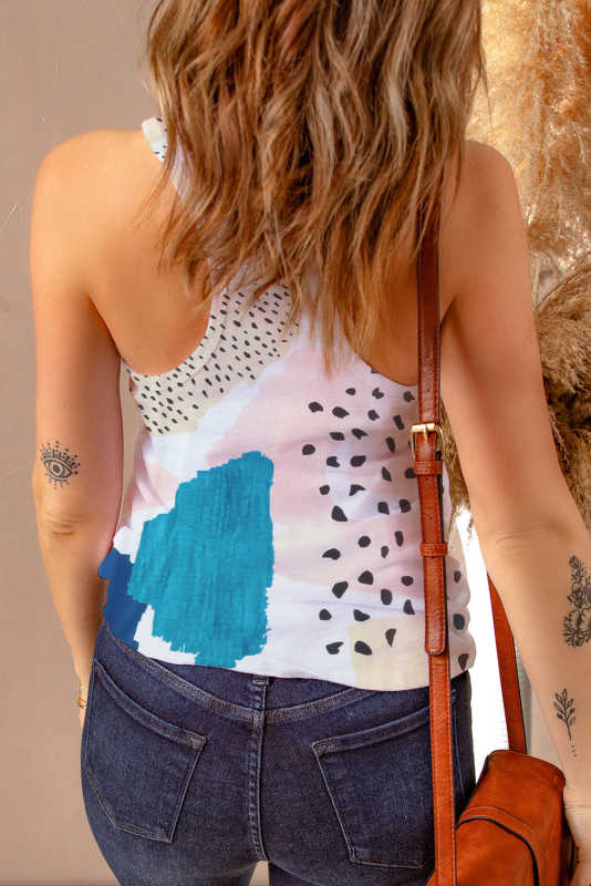Multicolor Mixed Abstract Print Racerback Tank Top LC2567926-22