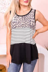 Black Leopard Striped Color Block Casual Tank Top LC2567891-2