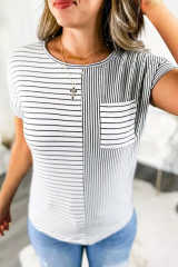 Mix Striped Print Chest Pocket T Shirt LC25219144-19