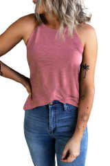 Pink Solid Color Crew Neck Tank Top LC2564998-10