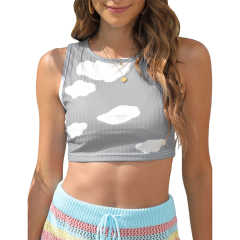 Gray Rib Clouds Print Sleeveless Tank TQX250030-11