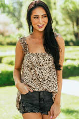 Cheetah Smocked Ruffle Strap Tank Top LC2567969-20