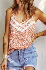 Orange Lace Detail Floral Halter Vest LC2567827-14