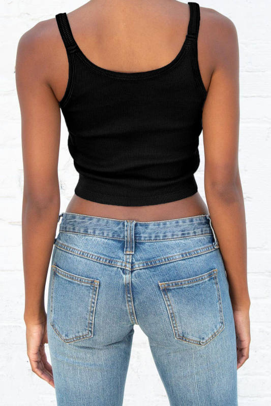 Black Ribbed Knit Cropped Tank Top LC2567673-2