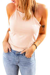 Pink Solid Basic Tank Top LC2565271-10